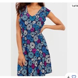 Loft firework ruffle flare dress small